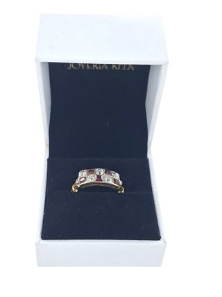 Anillo Art Decó rubíes brillantes oro