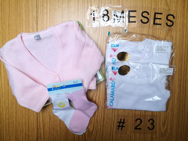 CONJUNTO NUEVO NIÑA T18M, CHAQUETA ROSA Y 2 BODYS