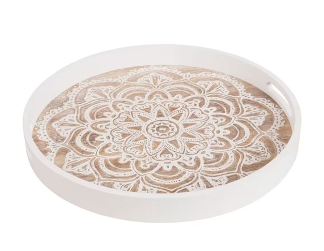 Bandeja mandala redonda de madera.