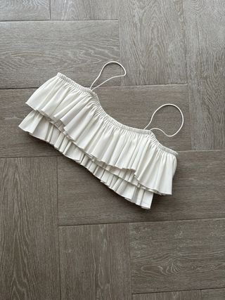 Top blanco Zara - volantes - talla L