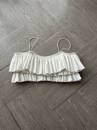 Top blanco Zara - volantes - talla L