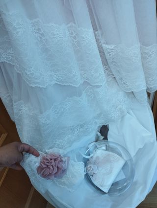 Vestido Primera Comunión niña blanco-rosa