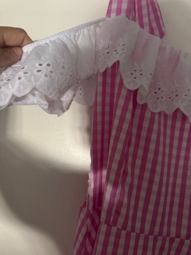 Vestido de flamenca rosa y blanco - Talla única