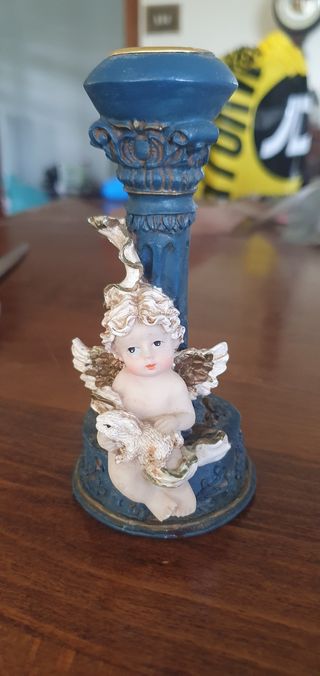 Candelero ángel vintage azul