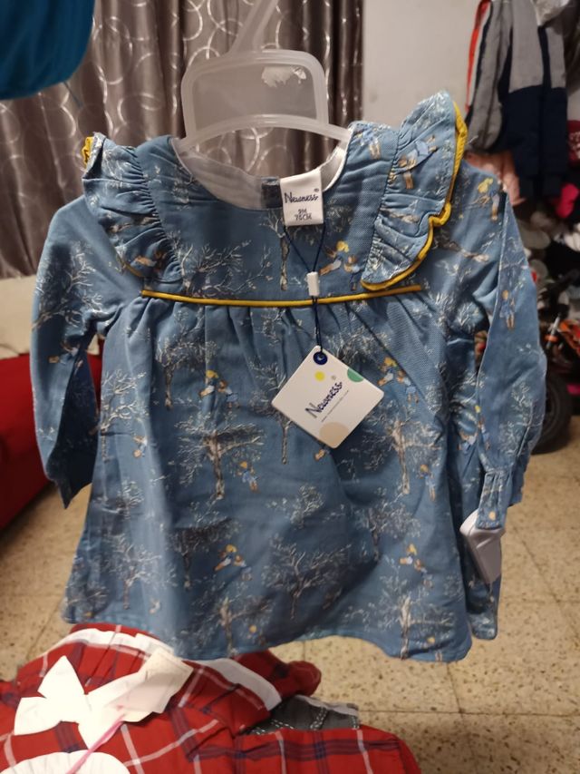 Vestido niña cuadros Rojo, azul y gris varios.