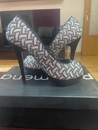 Tacones fiesta negros plata