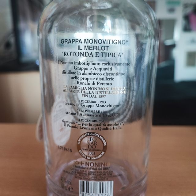 Grappa Nonino Merlot Monovigigno - Bottiglia Vuota