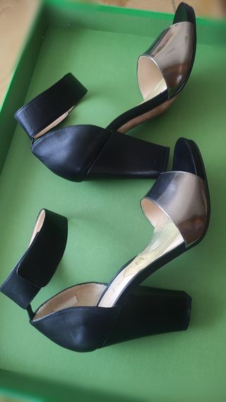 Sandalias tacón alto plata-negro