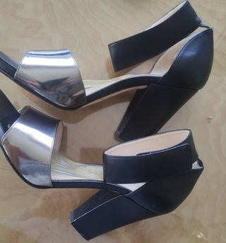 Sandalias tacón alto plata-negro