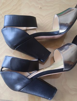 Sandalias tacón alto plata-negro