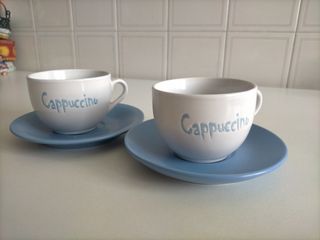 4 Tazas Capuccino - Porcelana azul y blanca