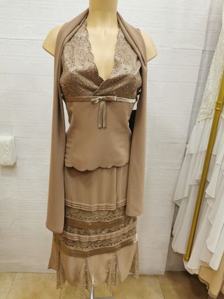 LIQUIDACION! Vestido fiesta beig tallas 50