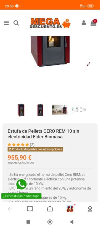 Estufa de pellets sin electricidad