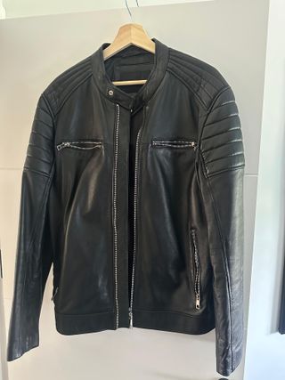 CHAQUETA CUERO NEGRA ZARA PIEL REAL TALLA L