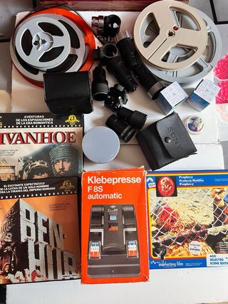 Lote Super8: películas, empalmadora, lamparas