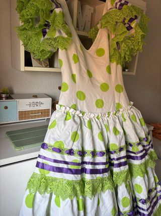 Traje Flamenca Vintage Blanco Verde