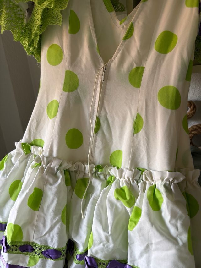 Traje Flamenca Vintage Blanco Verde