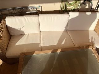 Conjunto jardín mimbre beige