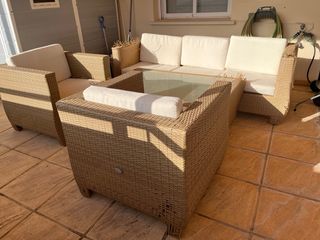 Conjunto jardín mimbre beige