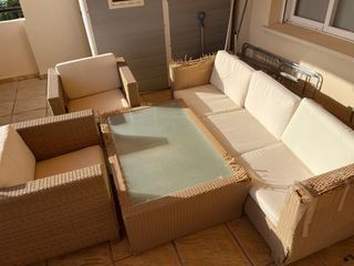 Conjunto jardín mimbre beige