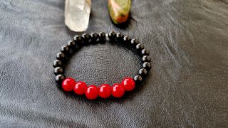 Pulsera Obsidiana-Coral Rojo