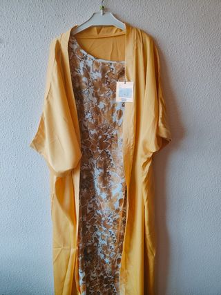 Vestido y chaqueta satén dorada - Talla XL