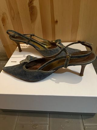 Zapatos Gastone Lucioli-Tacón Tela Vaquera