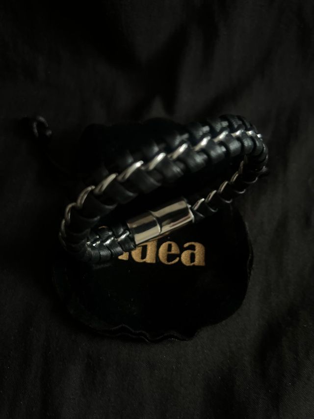 Pulsera Hombre Cuero sintético y acero trenzado 