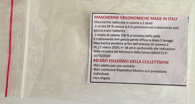 74 Mascherine ergonomiche in cotone Made in Italy