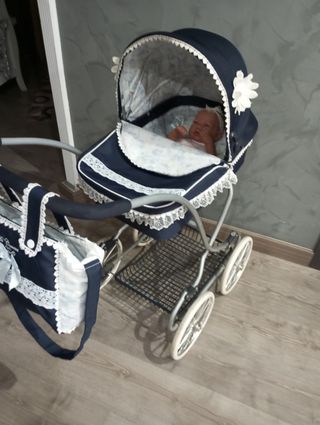 Cochecito bebé muñeca: Azul marino incluye muñeca