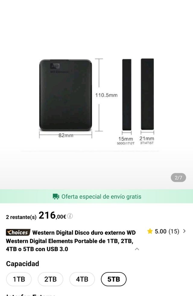 Disco duro externo WD Elements 5 TB