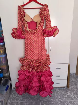Vestido Flamenca dorado y rosa