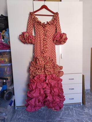 Vestido Flamenca dorado y rosa