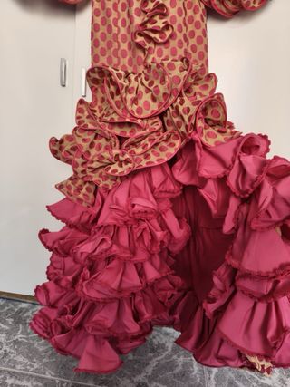 Vestido Flamenca dorado y rosa