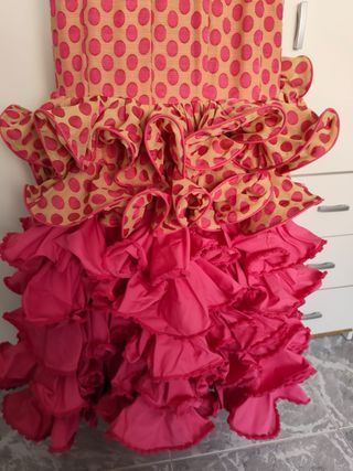 Vestido Flamenca dorado y rosa