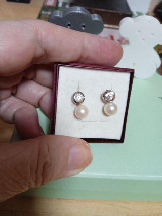 Pendientes oro blanco perla