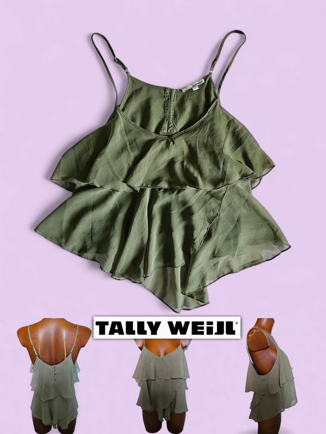 Top Tally Weijl verde oliva a balze - Taglia L