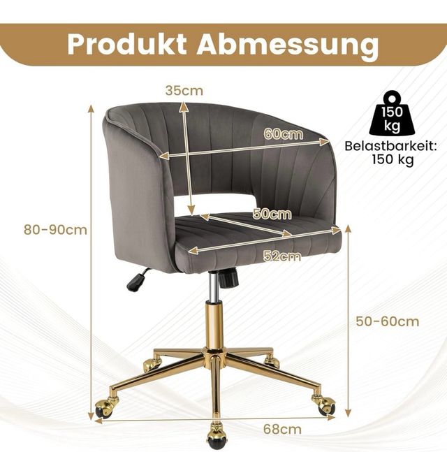 Silla giratoria terciopelo gris. Comedor. oficina