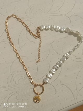 Collar acero Árbol Vida - dorado y blanco