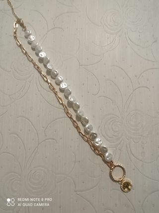 Collar acero Árbol Vida - dorado y blanco