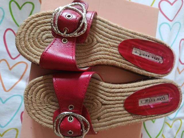 Chanclas Zara Basic esparto rojas nº38