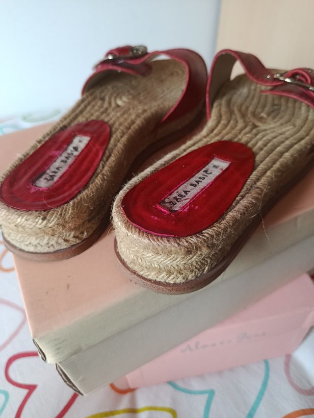 Chanclas Zara Basic esparto rojas nº38