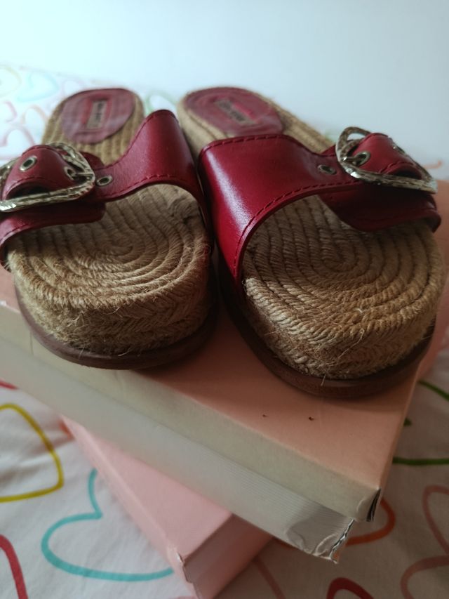 Chanclas Zara Basic esparto rojas nº38
