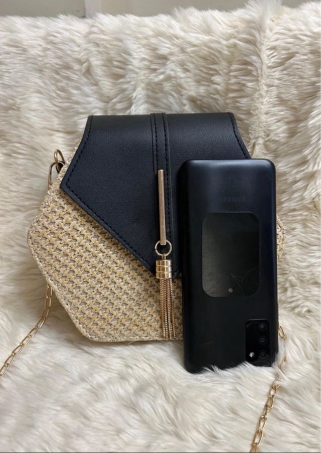 Bolso rafia negro beige