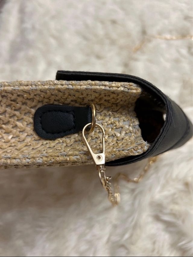 Bolso rafia negro beige