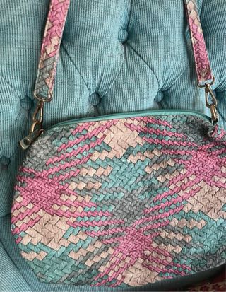 Bolso bandolera tejido - Rosa y Verde Agua