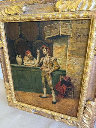 Bonita pintura costumbrista de torero con capote