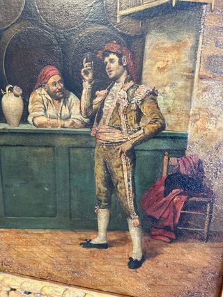Bonita pintura costumbrista de torero con capote