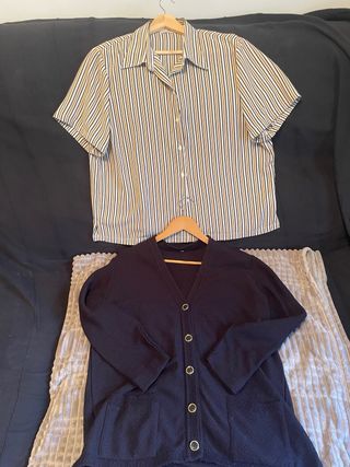 Blusa rayas + Chaqueta negra mujer - Talla 54