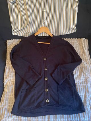 Blusa rayas + Chaqueta negra mujer - Talla 54